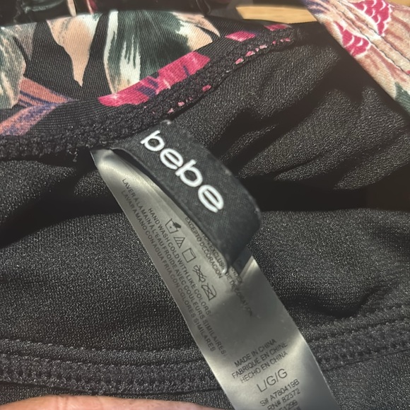 Bebe Swimsuit Bandeau One Piece Floral Nylon Spandex Black MultiColor Women L - Picture 7 of 8